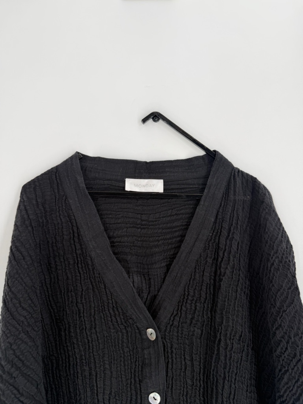 Monday Swimwear Barcelona Black Linen Oversized Side Slit Button Up Sheer Tunic